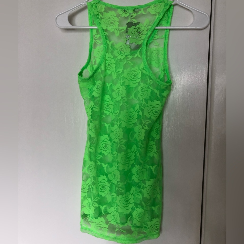 Sheer floral neon green top - Picture 2 of 2